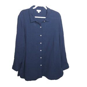 J. Jill Cotton Gauze Long Sleeve Button Top 2X Lagenlook Office Minimalist Beach